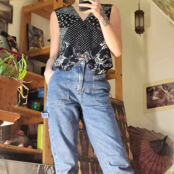 Vintage Patchwork Black And White Bandana Look Vest -  12uk - Picture 3 of 8